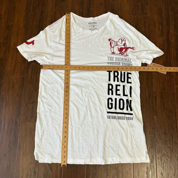 TRUE RELIGION Long Buddha Elongated T-Shirt White Crew Neck Tee NWT - Picture 11 of 11